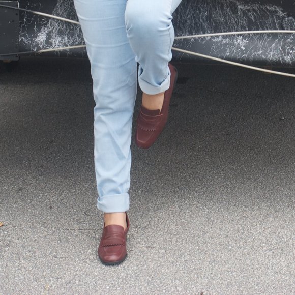 Burgundy Frilled-Leather Loafers - Picture 4 of 4